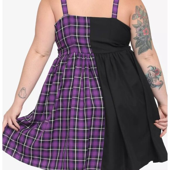 2XL Sz 18 Hot Topic Split Purple Plaid Kawaii Punk Goth Pocket Dress - Picture 2 of 9